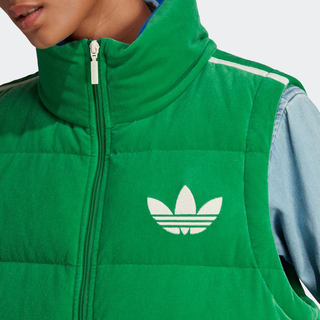 Adidas Оригинальный бархатный жилет FW22 с логотипом, на молнии, женский жилет, зеленый IB2029