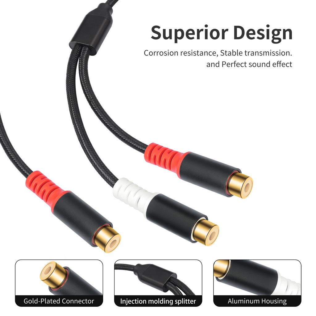 80см 2RCA Кабель для звука, гнездо-гнездо, с экранированием из алюминиевой фольги для улучшенной чистоты звука
