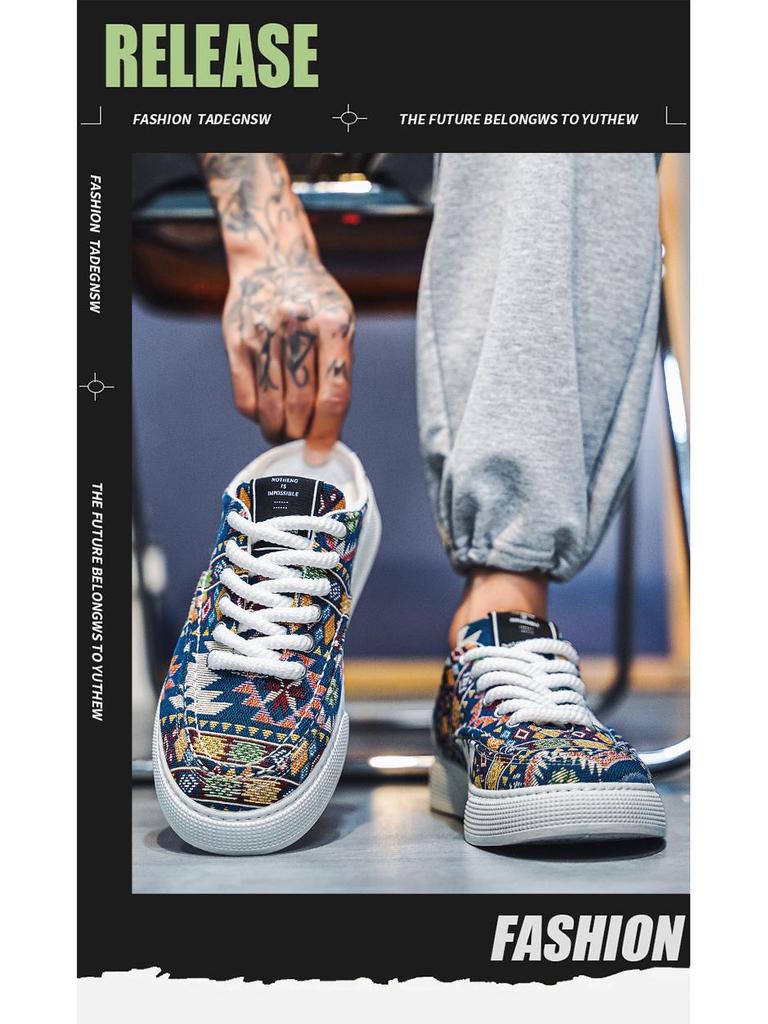 Мужские модные дышащие парусиновые кроссовки-слайдеры - универсальные летние полутапочки