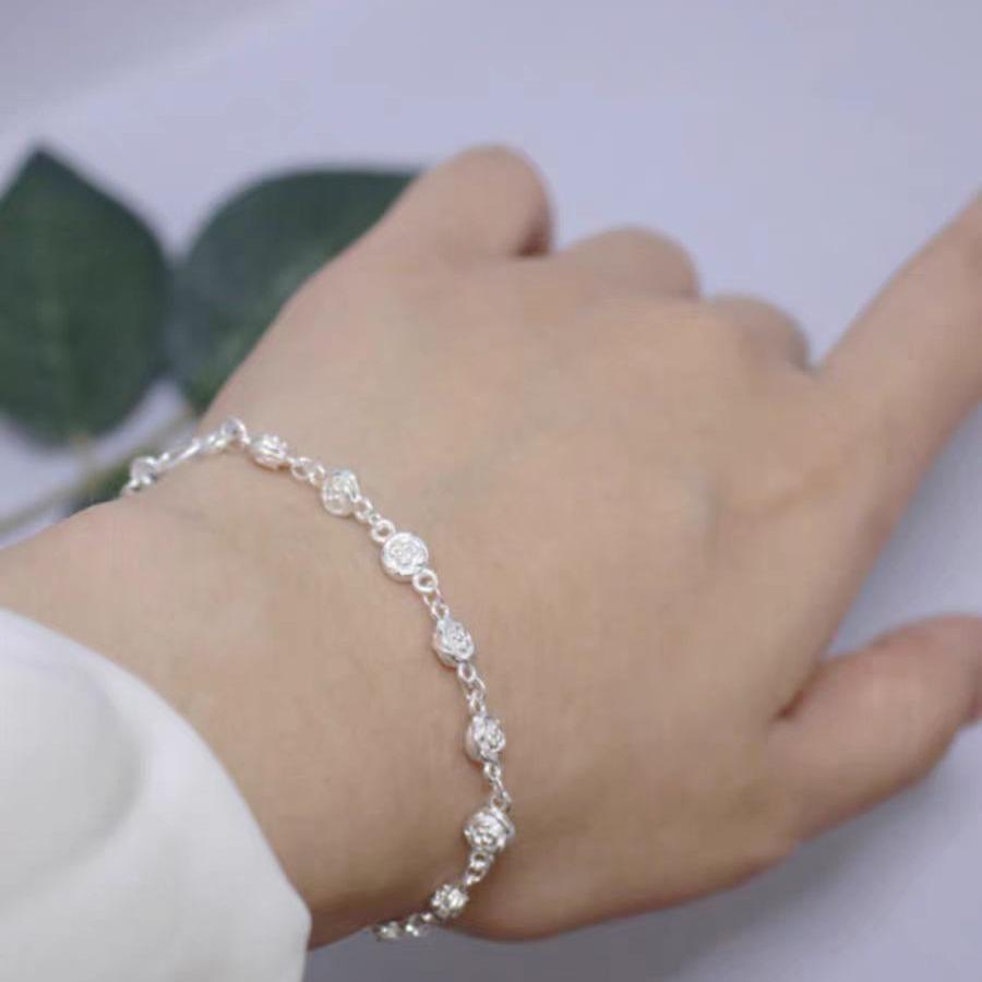 S925 Серебряный браслет с цветком розы из стерлингового серебра, пожалуйста, новый простой серебряный милый подарок премиум-класса на день рождения для родителей и детей ко Дню святого Валентина