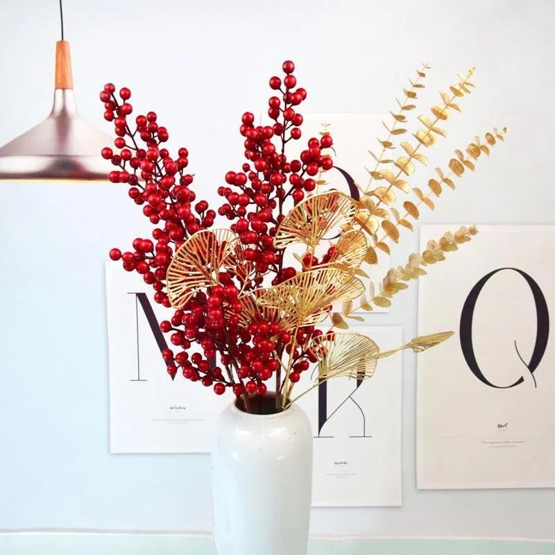 1 шт. Рождественский букет из красных ягод, искусственное растение для домашнего декора вазы, елочные украшения, украшение для гостиной на новогоднюю вечеринку