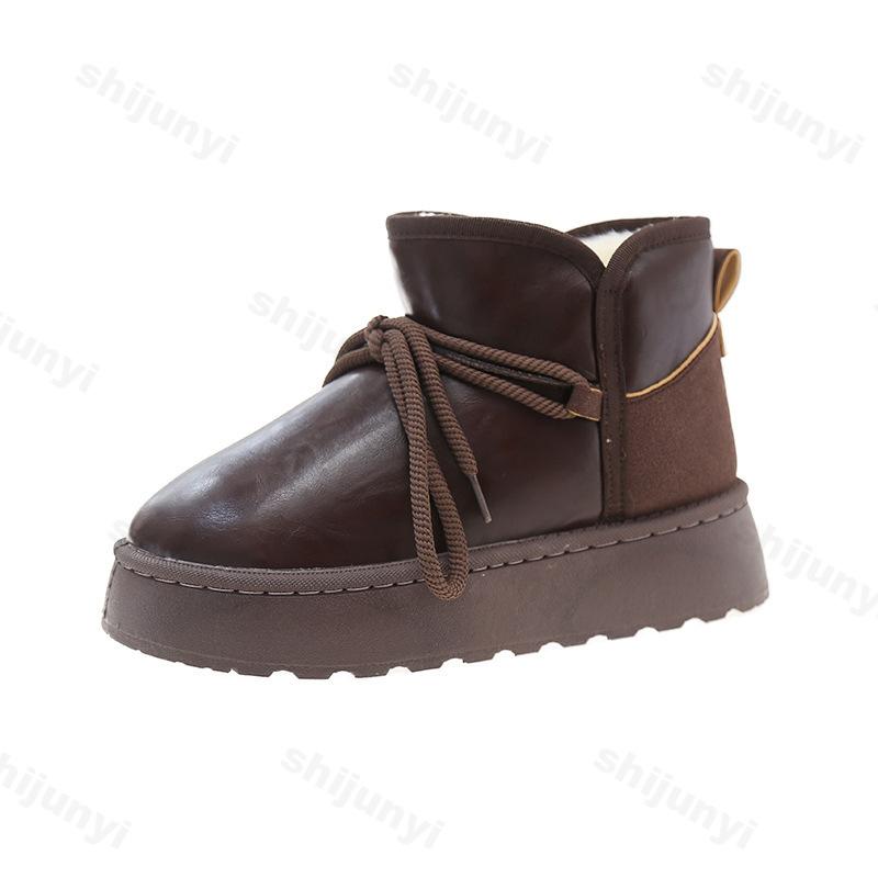 Обувь для женщин Сапоги 2025 Новые круглые носки Роскошные дизайнерские зимние сапоги для снега Женская обувь Женская мода Шнуровка Спортивные сапоги