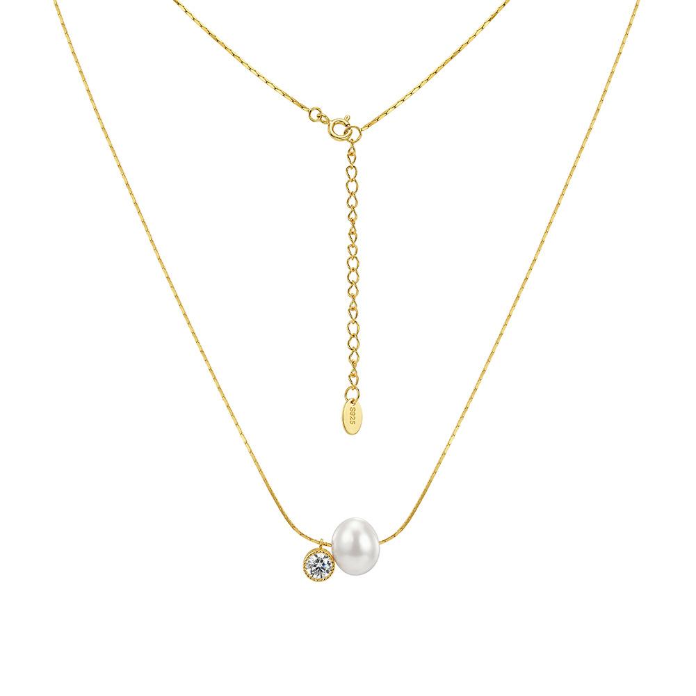 Summer Hot Girl Matching 925 Silver Fine Accessory 14k Gold Plated Long Body Chain Sexy Chest Chain Natural Pearl Drop Necklace