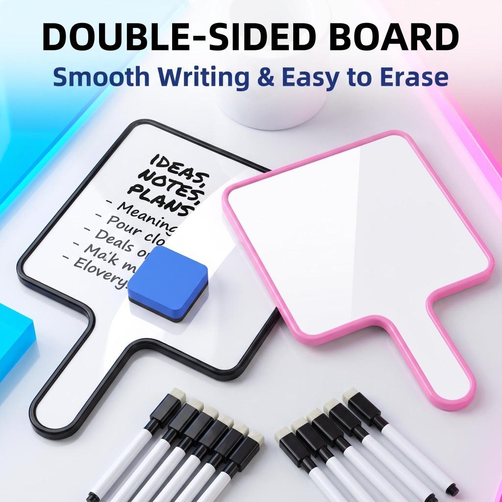 Handheld Dry-Erase Whiteboard Set with Handle, Mini Portable Erasable Board, Markers & Erasers Included for Office Home Use