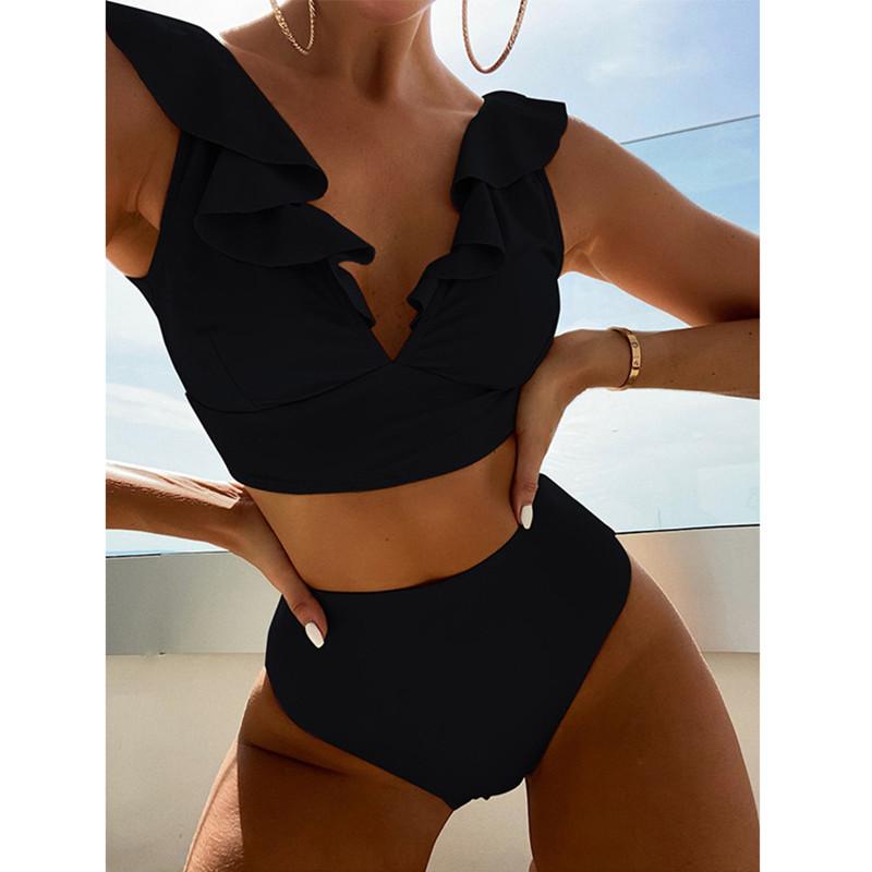 Ruffle Bikini Women High Waist Swimsuit Push Up Set Summer Beach Wear