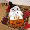 Mini Knitted Ghost Doll Hand Halloween Ornament, Crochet Plush with Tactile Comfort Sensory Toy Encouragement Card, Cute Desktop Decoration