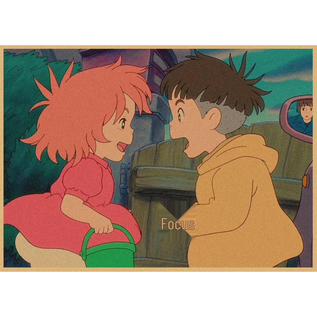 Ponyo on the Cliff Retro Anime Poster - Vintage Kraft Paper Wall Art