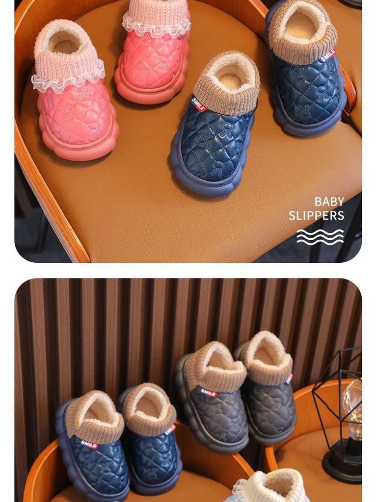 Детские водонепроницаемые хлопковые туфли с бархатной подкладкой - нескользящий дизайн с изображением мультяшного кролика для мальчиков и девочек