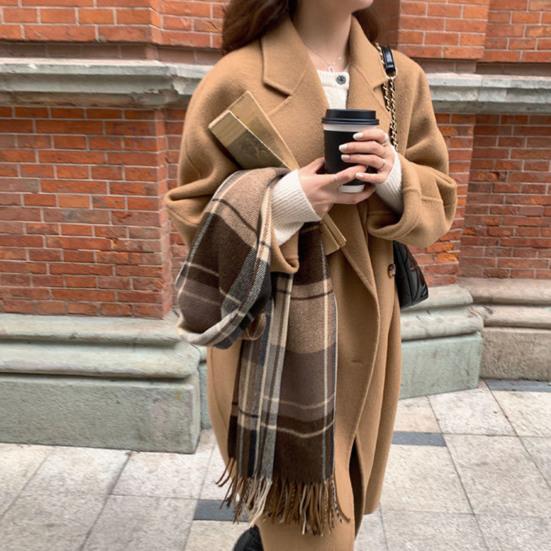 Женское зимнее шерстяное пальто, утолщенное двубортное длинное стильное однотонное пальто с длинными рукавами, свободный Тренч с лацканами и вырезом на воротнике