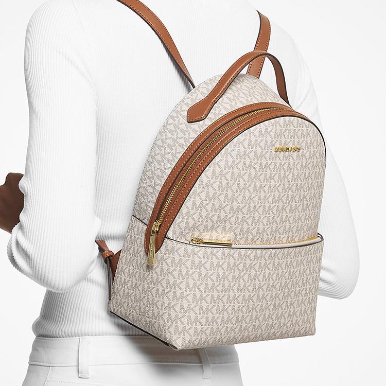 Michael Kors MK Шейла Золотой Логотип Буквы Монограмма Вместительный Карман на Молнии Холщовый Рюкзак Средний Женский рюкзак Белый 35F3G6HB6B-VANILLA