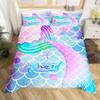 Mermaid Tail Duvet Cover Set, Colorful Scales Ocean Print Bedding, 3D Soft Microfiber Quilt Cover With Pillowcases