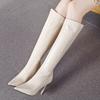 9.5Cm beige boots women's 2025 new pointed high-heeled small boots 150 but knee tall and thin