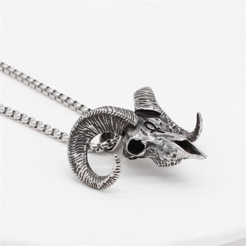 Retro Fashion Gothic Goat Head Pendant Punk Stainless Steel Egyptian Cross Necklace Personality Amulet Jewelry Gift