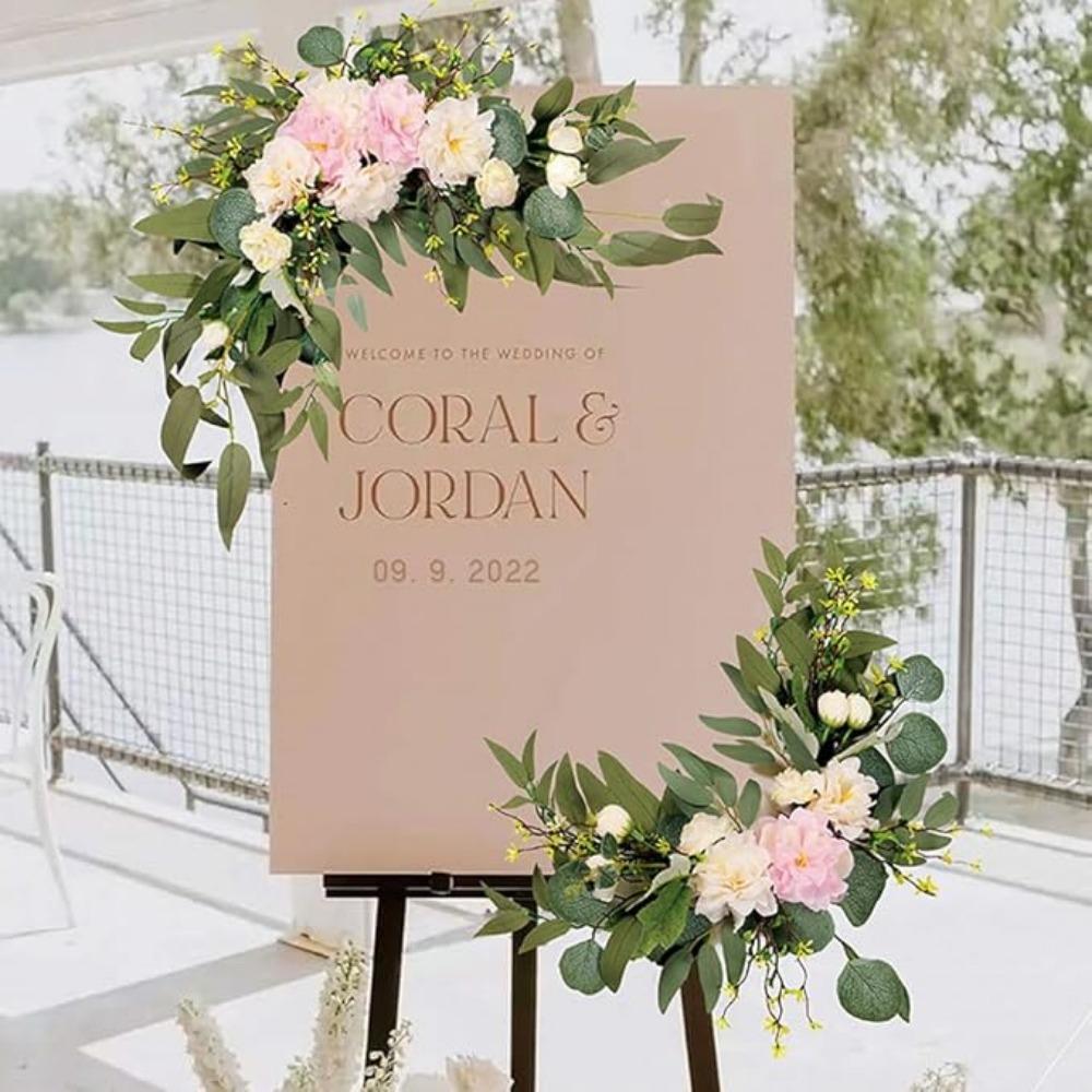 Welcome Sign Flower Swag Wedding for Wedding Party Reception Entrance Welcome Sign Artificial Silk Flowers Wall Hanging Ornament Decor