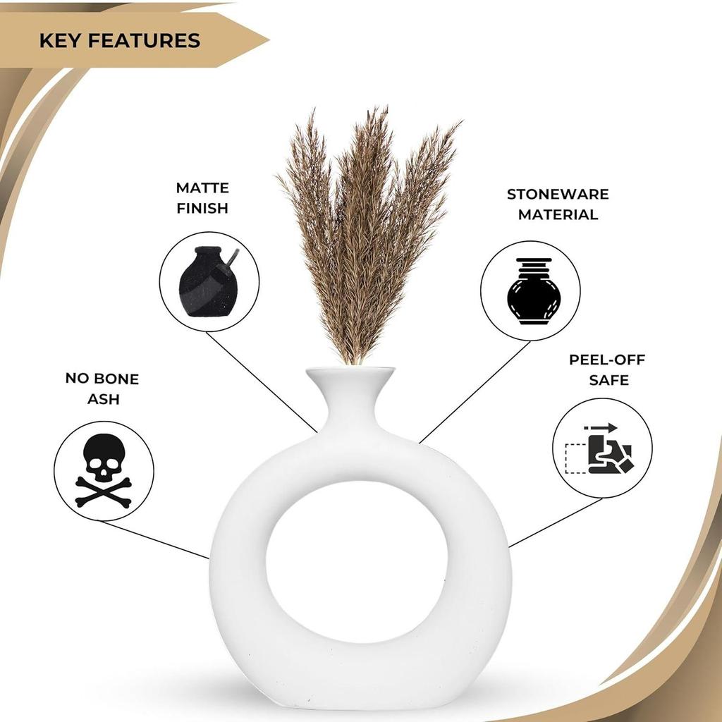 Новая керамическая ваза «Белый тонкий пончик» 6 дюймов — набор из 1 шт. | Декоративная круглая ваза для сухоцветов и пампасной травы | Вазы для домашнего декора,