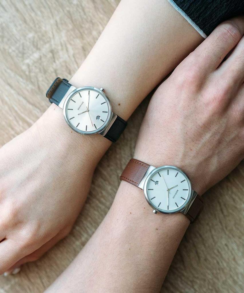 Bering Classic Скандинавские часы из простроченной телячьей кожи для мужчин и женщин, 11035-400-J [Официальный импорт]
