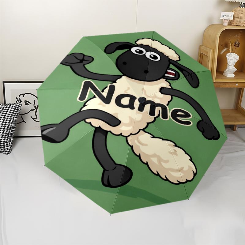 Custom Name Shaun the Sheep Theme Automatic Umbrella, Lightweight & Portable, 8 Rib, Perfect for Outdoor Travel, Birthdays, Christmas, Gifts.