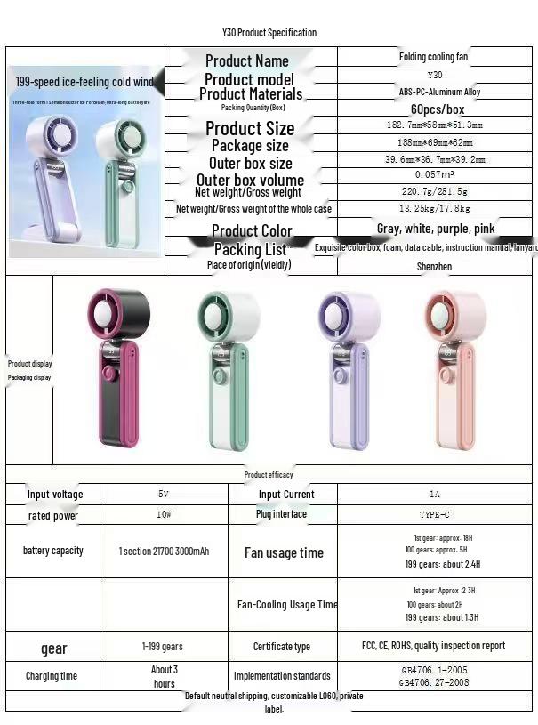 Eslite Rechargeable Mini Handheld Fan – High-Speed, Foldable, Portable, Large Wind Flow
