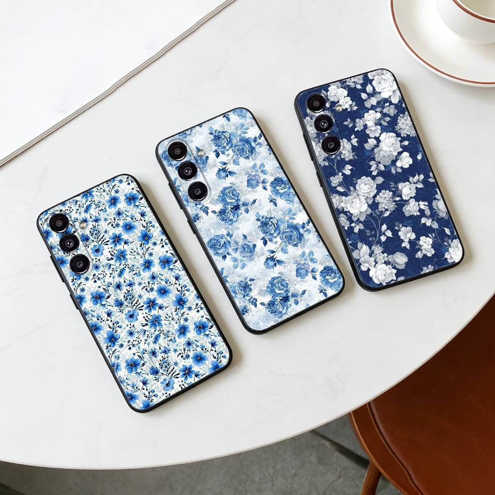 Синий W-Белый Фарфоровый A-Арт Чехол Для Телефона Для Samsung Galaxy A20,21s,22,31,32,52,53,72,73,80,91 Мягкий Черный Корпус