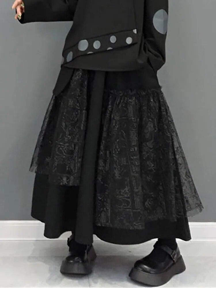 Xitao Сетчатая лоскутная нерегулярная юбка Женская модная черная повседневная юбка GWJ1711