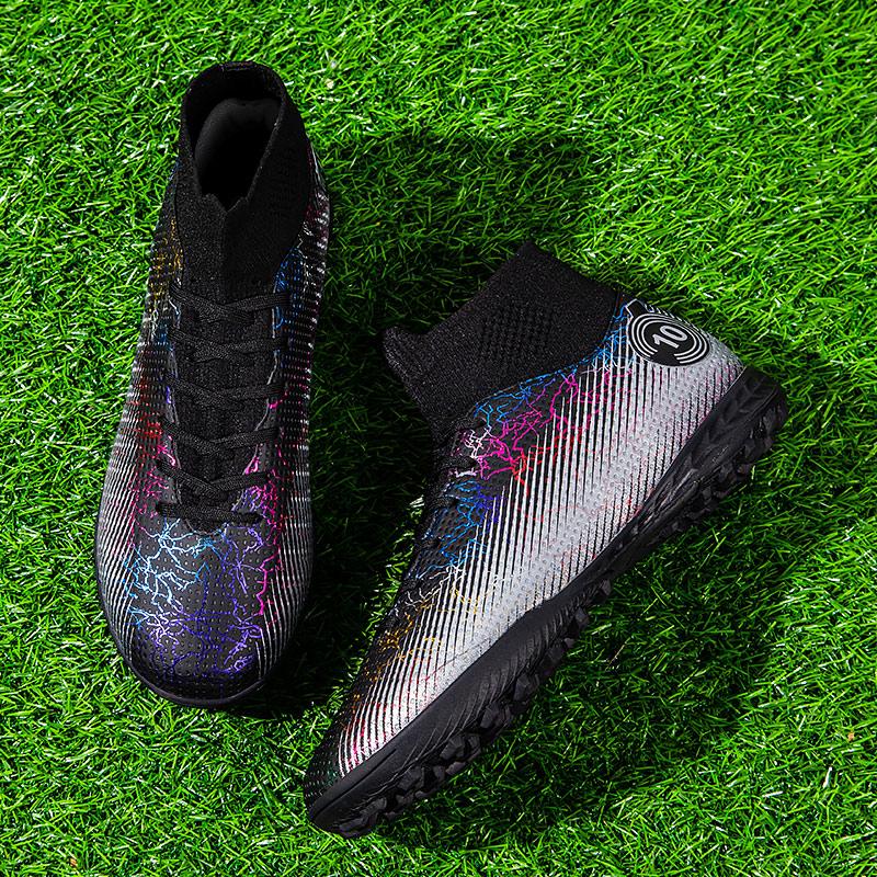 Football Shoes 35-48 Unisex Football Shoes High-top Elastic Sock Mouth Rubber Soft Bottom TF Football Shoes Kids Training Football Boots