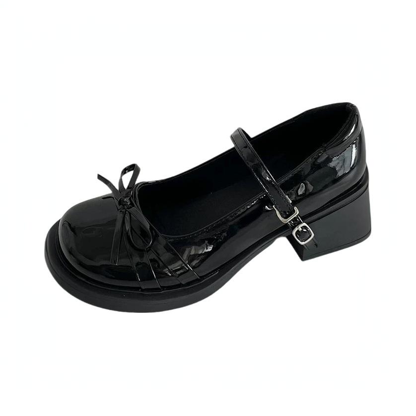 Fashion Bow Small Leather Shoes Women's New Autumn Lightweight and Versatile Thick-soled Heightening British Mary Jane Shoes