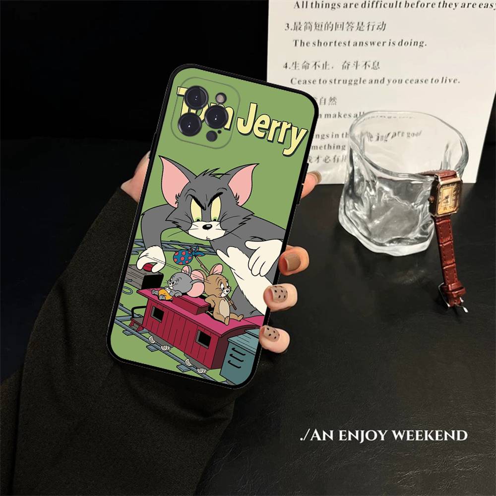 Animated T-Tom And J-Jerry Phone Case For Iphone 16 15 17 13 14 12 11 Pro Max Plus Black Shell Cover Case