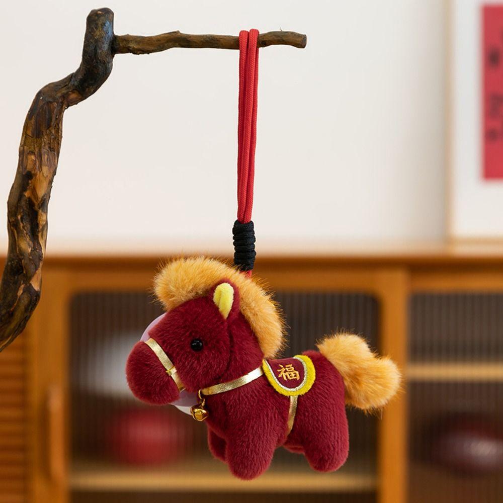 Cute Plush Horse Doll Pendant Creative Zodiac Pony Figurine Plush Horse Keychain  Car Decoration