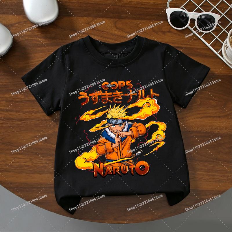 NARUTO Kawiai Black Tshirts for Boys Girls Anime Cartoon Printed Shortsleeved Top Children Summer Fashion Cute Tshirt Gifts