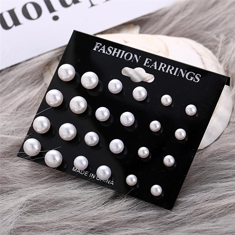 Korean Women Earrings 12 Pair/Set Beige White Pearl Simple Fashion Earrings Wedding Jewelry For Gift Valentine's Day Gift