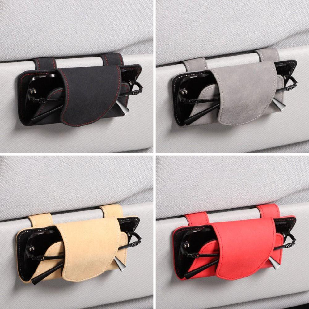 Leather Car Sunglasses Holder Case Stable Magnetic Glasses Clip Car Interior