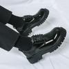 Spring Classic Black Platform Shoes Men's Thick Soled Business Round Toe Leather Shoes with Lace Up Glossy Surface Wedding Shoes