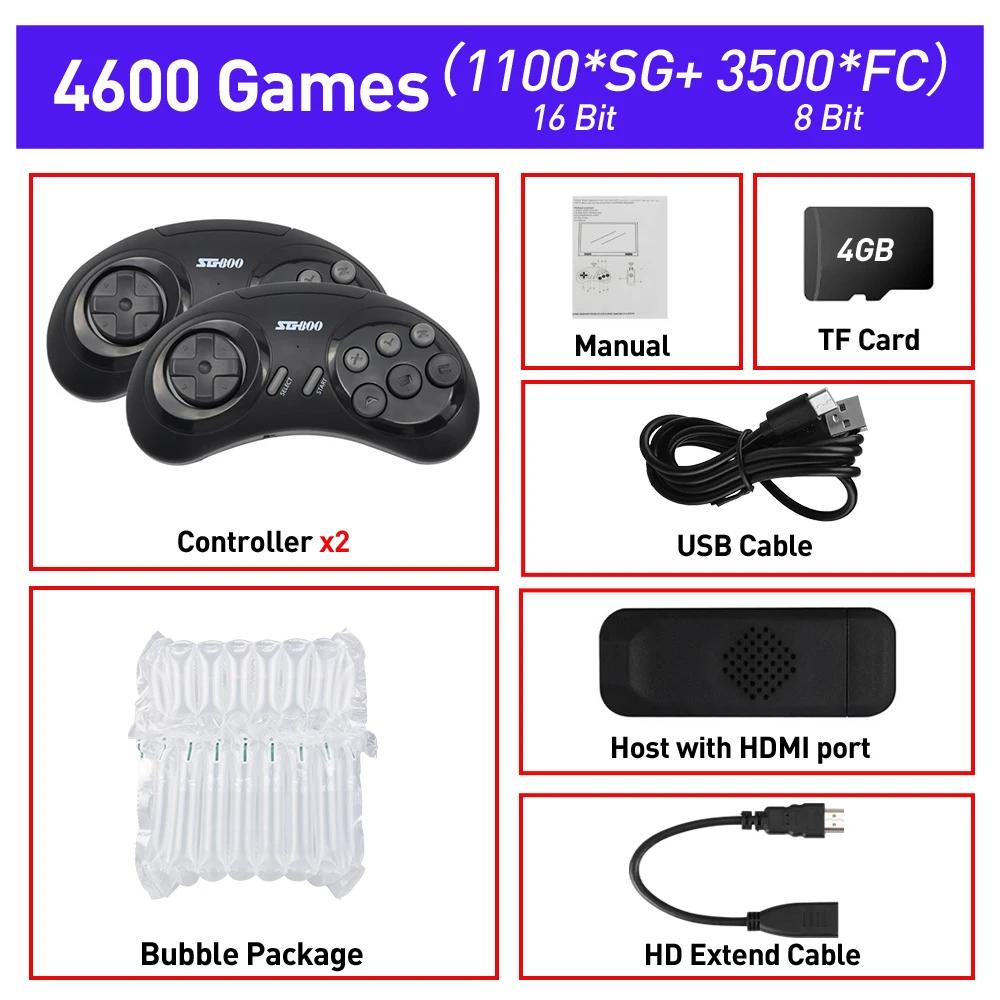 16-битная игровая консоль MD для SEGA Genesis SG800 Game Stick, беспроводной контроллер, встроенный в 4600+ игр, игровой проигрыватель HDMI