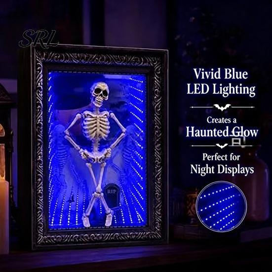 Dark Style Home Decor LED Dancing Skeleton Frame Decor, Glowing Spooky Night Light for Decorative Picture Holder Desk Shelf, Halloween Party