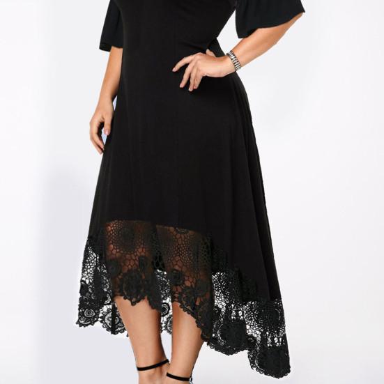 Платье, стильное, с круглым вырезом, трогательное, вязаное крючком, кружевное, в стиле пэчворк, с высоким и низким подолом, длинная женская одежда