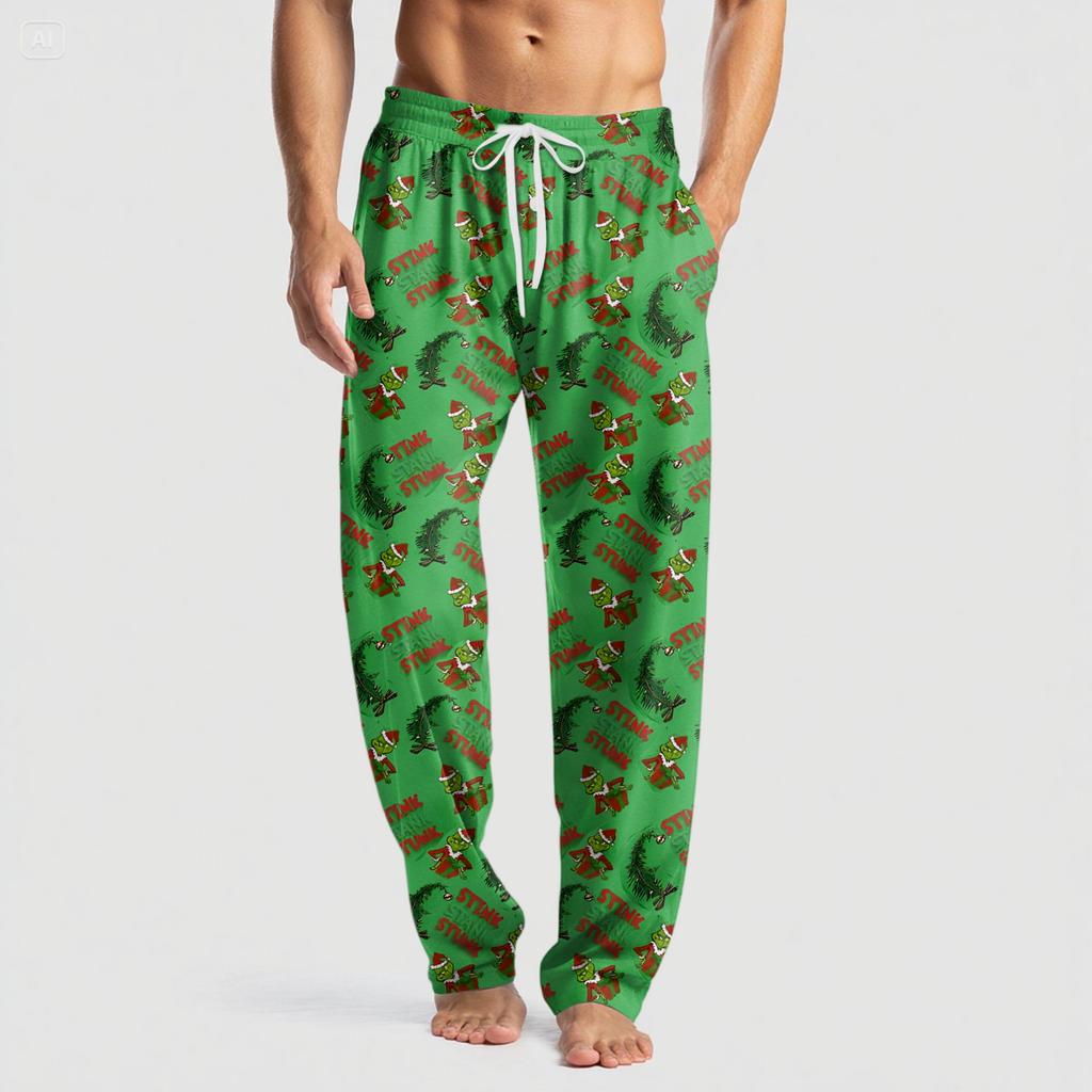 Men's Knitted Fashion Print Pocket Casual Pants Pajama Pants
