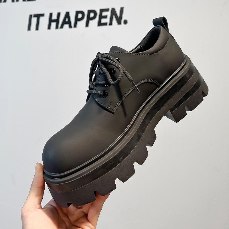 Легкие кожаные туфли мужские на толстой подошве, мягкие и удобные, черные туфли дерби с большой головкой мужские большого размера 6113-A