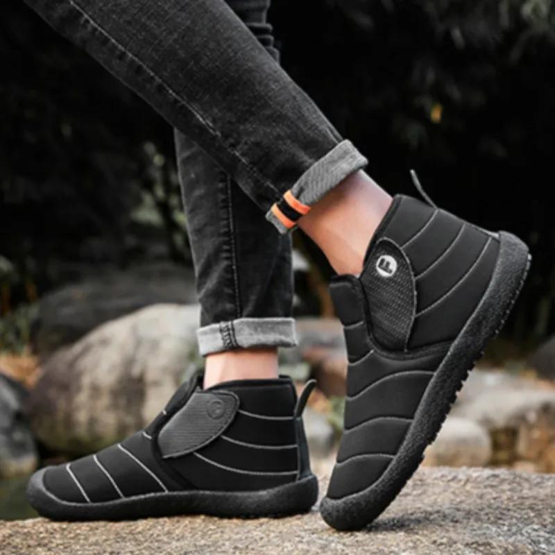 Fashion Slip-On Anti Male Winter Shoes Waterproof Men's Snow Boots Outdoor Hiking Cotton Shoe Fleece New In Fur Brands Comfortable Work
