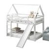 Baby Cot Stable Base Bunk Bed with Ladder Slide Falling Protection House Strong Load Children Family Bearing Double Solid Structure Wood Frame