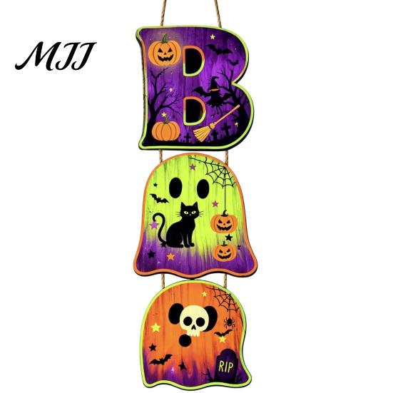 Креативный фон для вечеринки, Хэллоуин, Деревянная подвесная табличка BOO, Подвески с буквами, Винтажный привидение, тыква, черная кошка, Прочная, водостойкая деревянная табличка