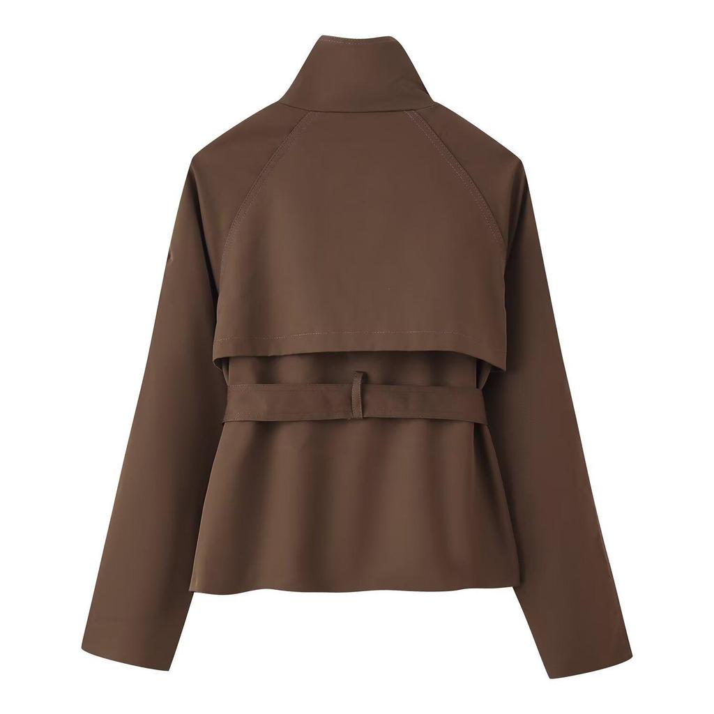 Европейское и американское женское двубортное повседневное тренч-пальто с поясом, короткая куртка