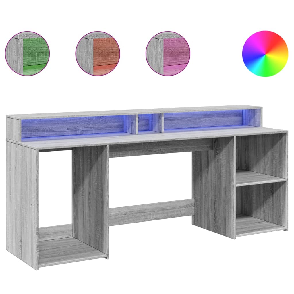 LED Desk Gray Sonoma 200x55x91 cm Particleboard