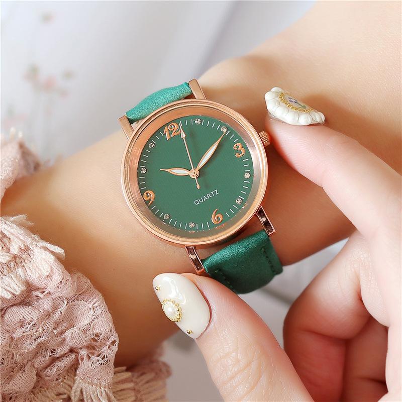 Arabic Dial Watch Women's Casual Leather Band Analog Quartz Watches