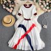 Женское трикотажное платье с коротким рукавом в полоску в стиле пэчворк, летние платья
