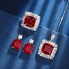 Jewelry Copper Bottom Gold-Plated Simulation Red Corundum Temperament Princess Square Set Main Stone 14 * 14-12 * 12