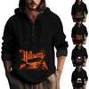 Halloween Printed Hooded Men's Oversized Drawstring Button Hoodie