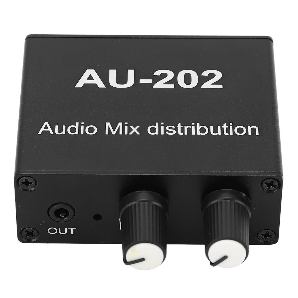 Stereo Mixer Audio Distributor 2 Input 2 Output 3.5mm Jack Plug and Play Aluminum Alloy Audio Mix Amplifier