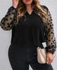 Plus Size Spring Notch Neck Polka Dot Mesh Sleeve Blouse Women Autumn Black Elegant Office Ladies Tops and Blouses