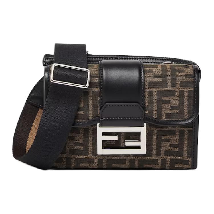 Fendi Baguette Logo Print Magnetic Closure Crossbody Bag Men crossbody bag Brown 7VA649ALWKF0L3T
