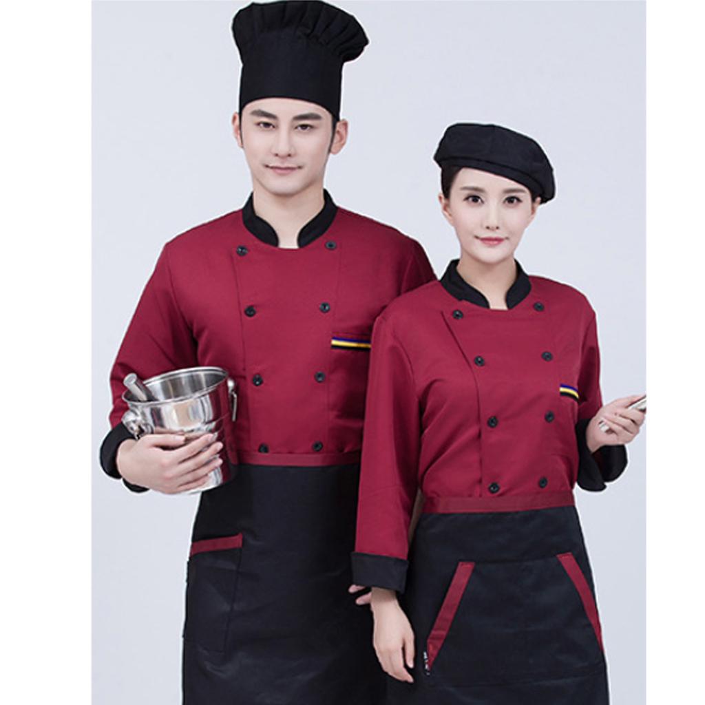 Унисекс поварская форма с длинным рукавом двубортный мужской женский поварской халат красный XL